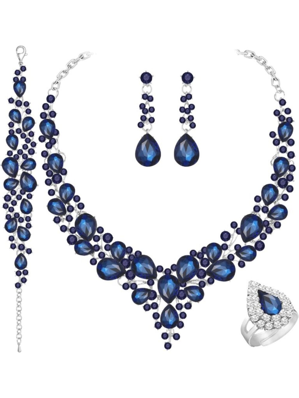 Elegant Crystal Bridal Jewelry Set - Rhinestone Choker, Teardrop Earrings